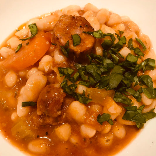 Home-made Fassoulada – Bean Casserole with Greek Sausage